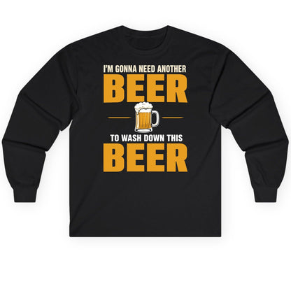 I'm Gonna Need Another Beer to Wash Down This Beer beer drinking Long Sleeve Tee Black product mockup