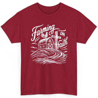 Farming on Faith christian farming T-Shirt Cardinal Red product mockup
