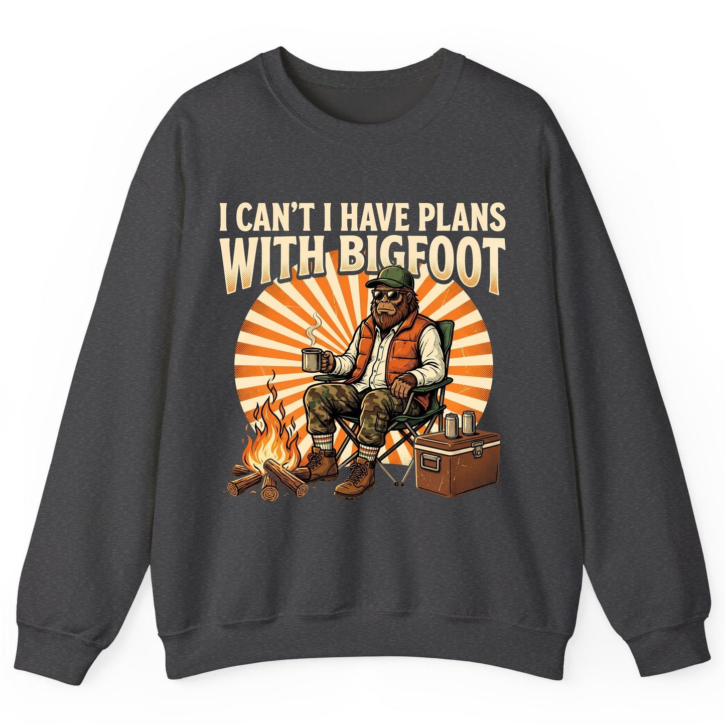 I Can't I Have Plans with Bigfoot bigfoot Sweatshirt Dark Heather product mockup