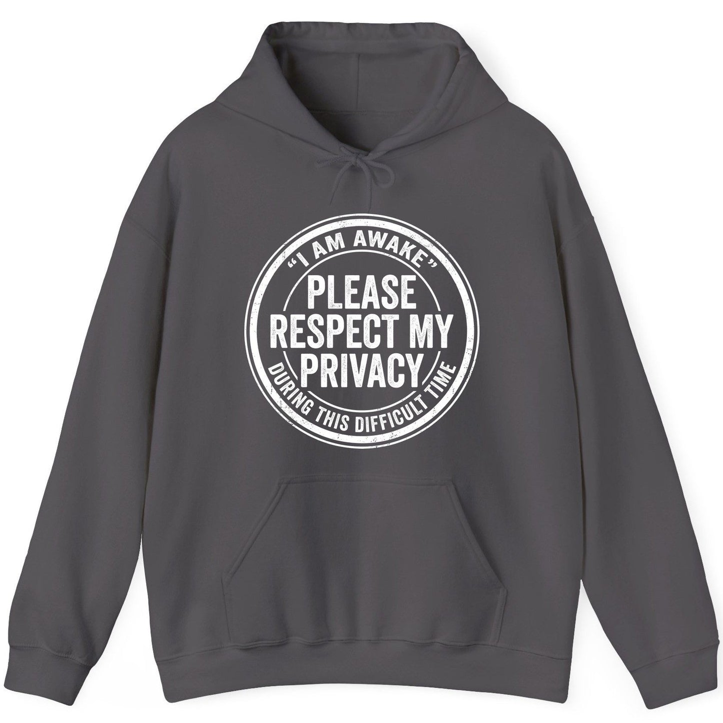 I Am Awake Please Respect My Privacy During This Difficult Time sarcastic humor Hoodie Charcoal product mockup