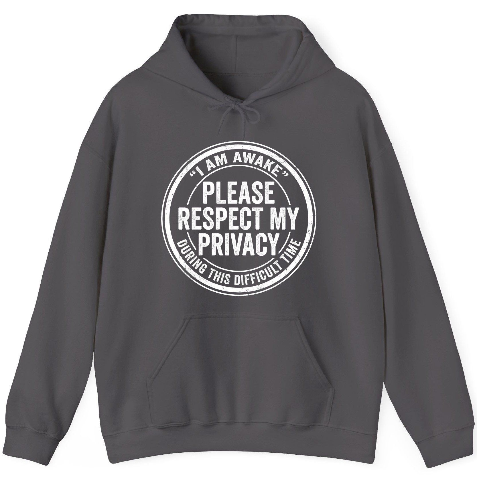 I Am Awake Please Respect My Privacy During This Difficult Time sarcastic humor Hoodie Charcoal product mockup