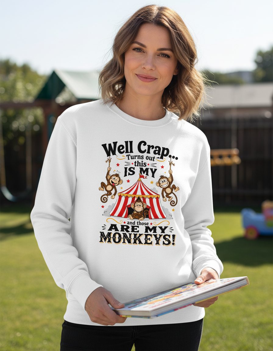 Turns Out This IS MY CIRCUS and Those ARE MY Monkeys Sweatshirt - lifestyle model mockup - White