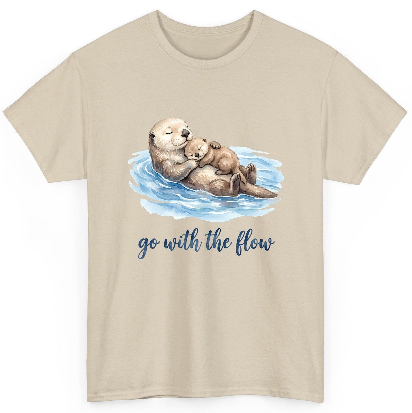 Go with the Flow Sea Otters T-Shirt - product mockup - Sand