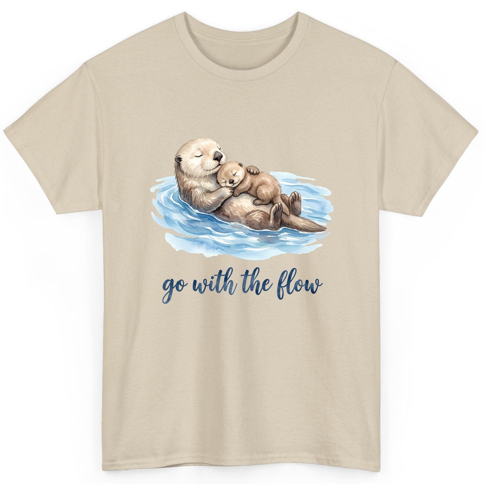 Go with the Flow Sea Otters T-Shirt - product mockup - Sand