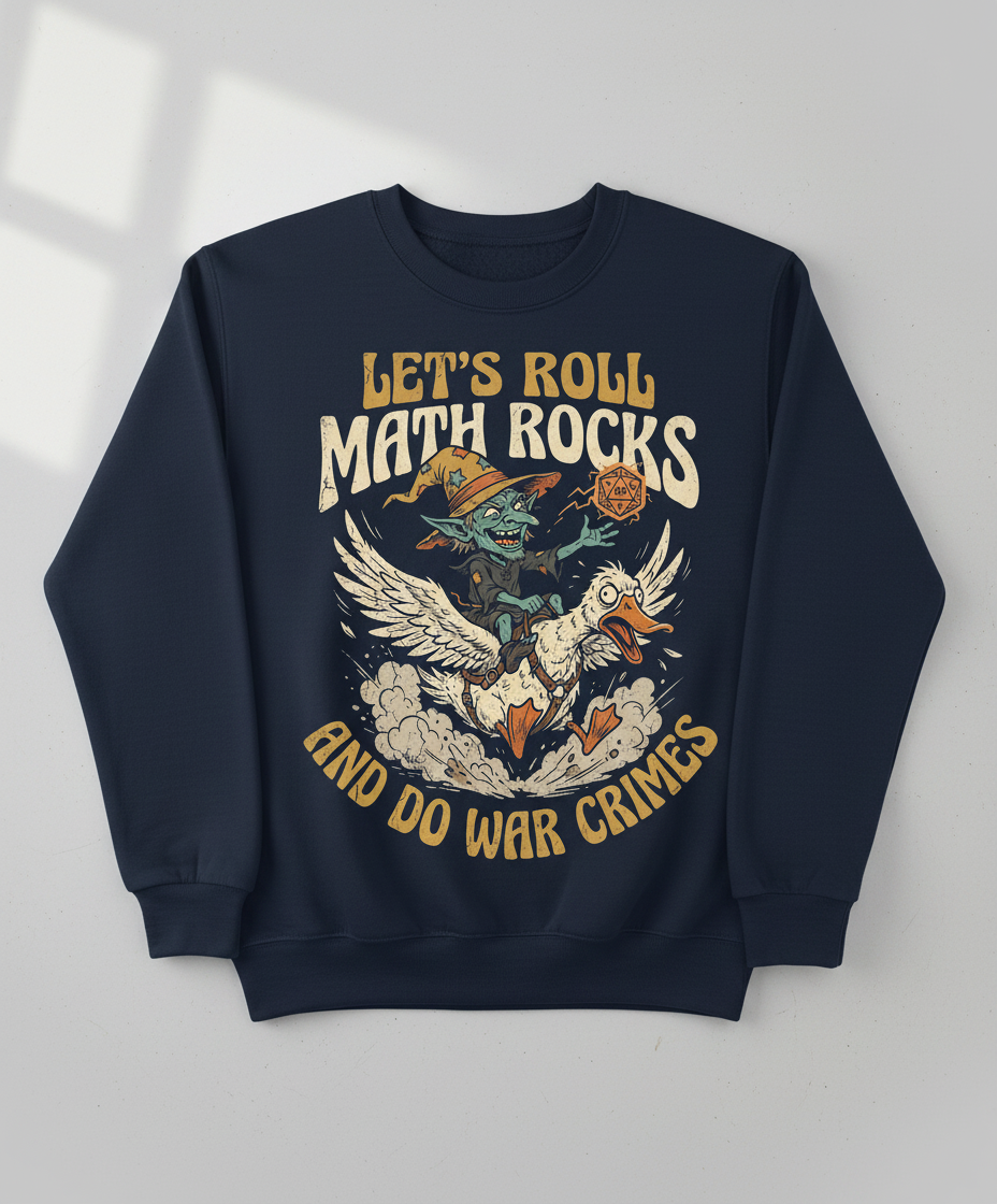 Let's Roll Math Rocks And Do War Crimes Goblin Dice Sweatshirt - Navy