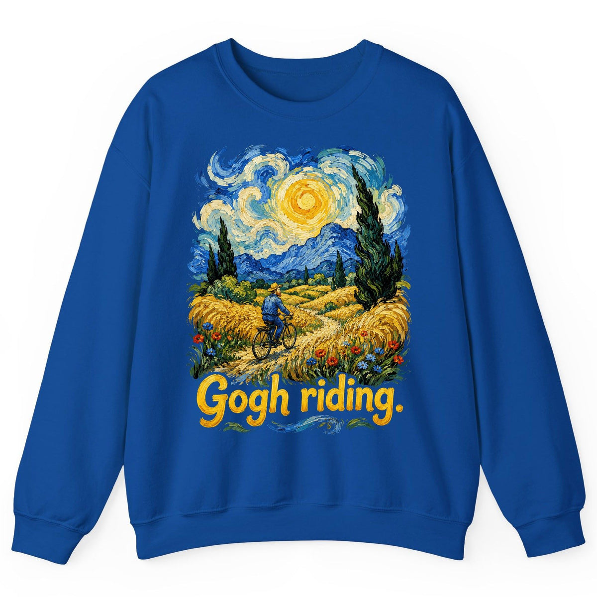 Gogh Riding van gogh art parody Sweatshirt Royal product mockup