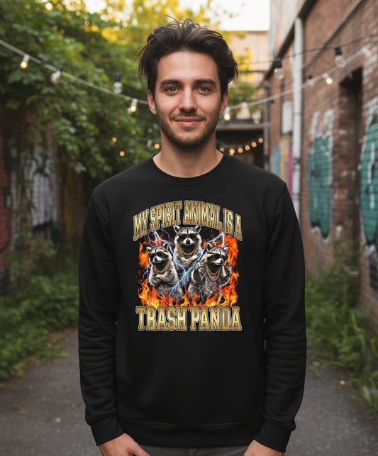My Spirit Animal Is a Trash Panda raccoon Sweatshirt Black lifestyle mockup