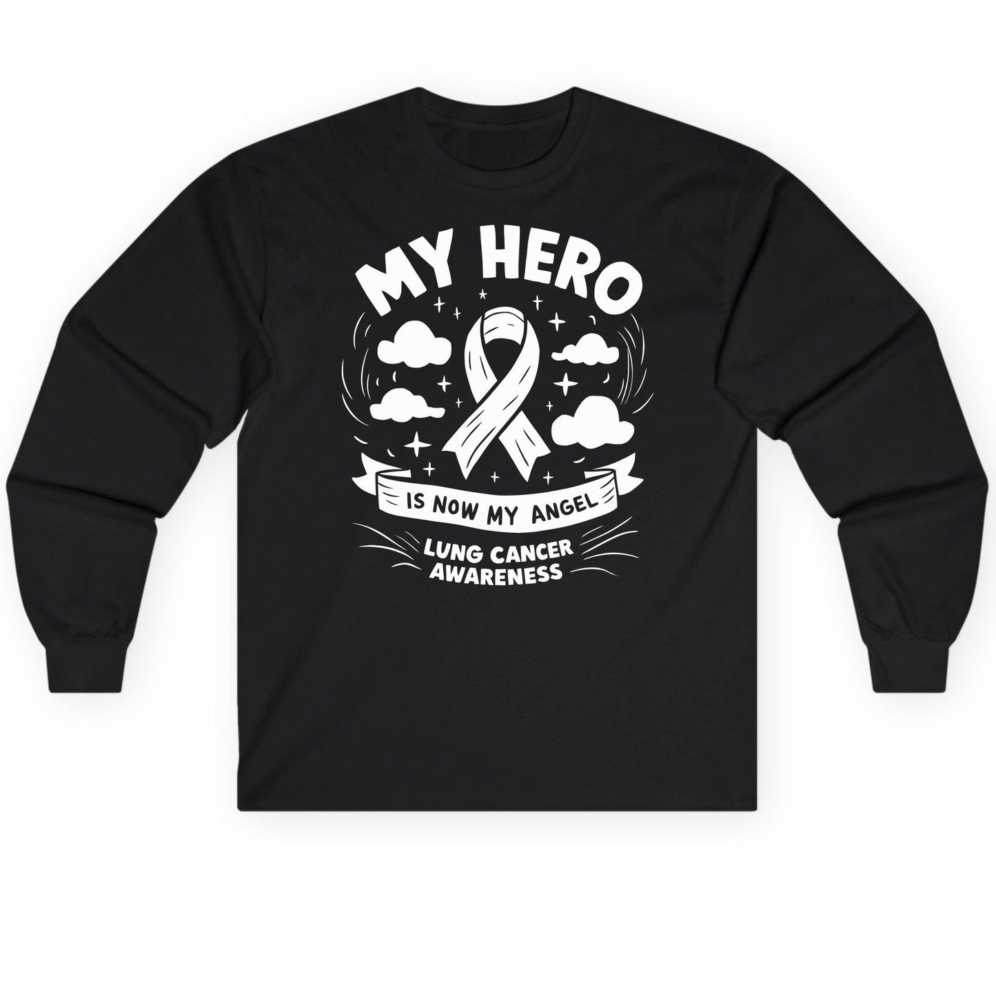 My Hero Is Now My Angel Lung Cancer Awareness lung cancer awareness Long Sleeve Tee Black product mockup