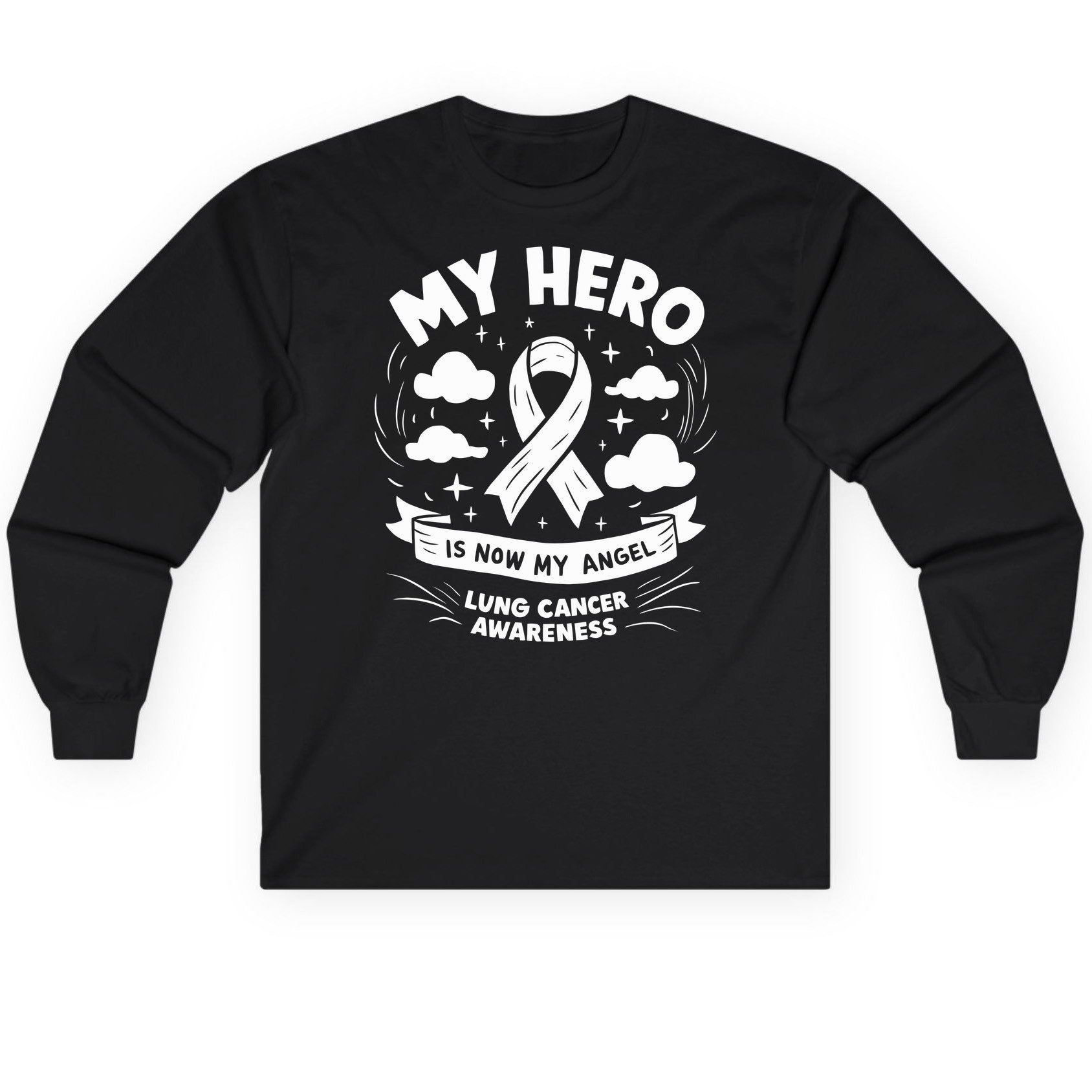 My Hero Is Now My Angel Lung Cancer Awareness lung cancer awareness Long Sleeve Tee Black product mockup
