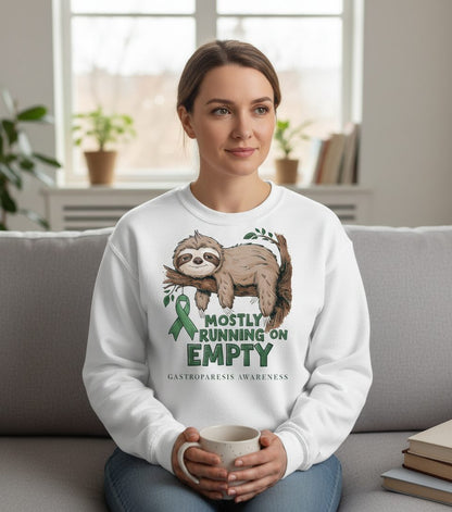 Mostly Running on Empty Gastroparesis Awareness gastroparesis awareness Sweatshirt White lifestyle mockup
