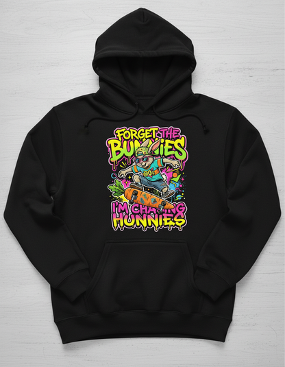 Funny 90s Skater Rabbit Chasing Hunnies Hoodie - Black