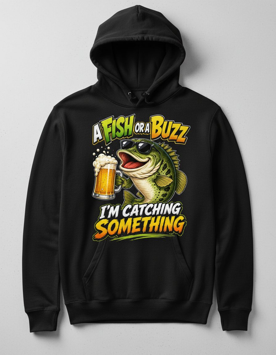 A FISH OR a BUZZ I'M Catching Something Funny Fishing Hoodie - product mockup - Black