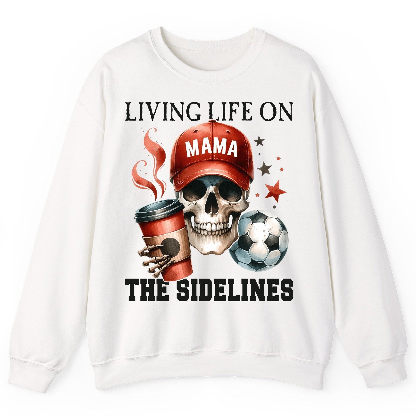 Mama Living Life on the Sidelines soccer mom Sweatshirt White product mockup