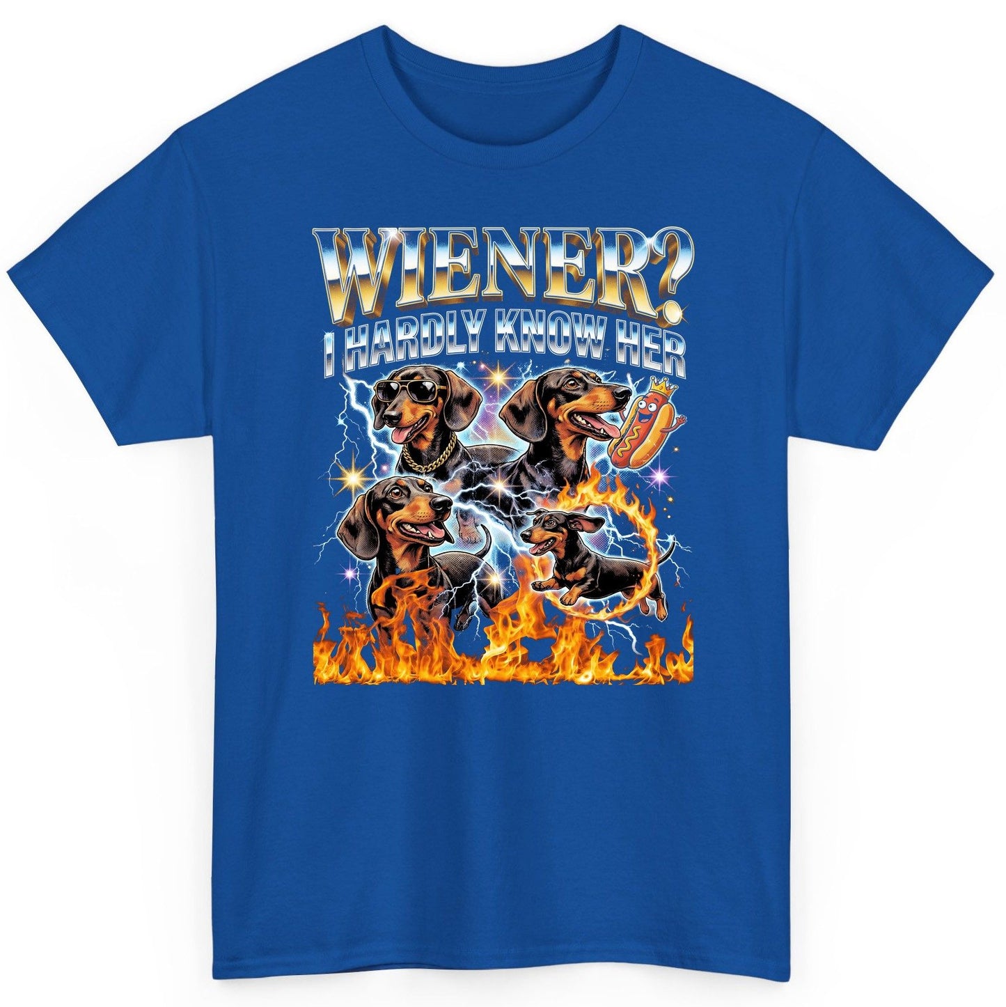 Wiener I Hardly Know Her dachshund T-Shirt Royal product mockup
