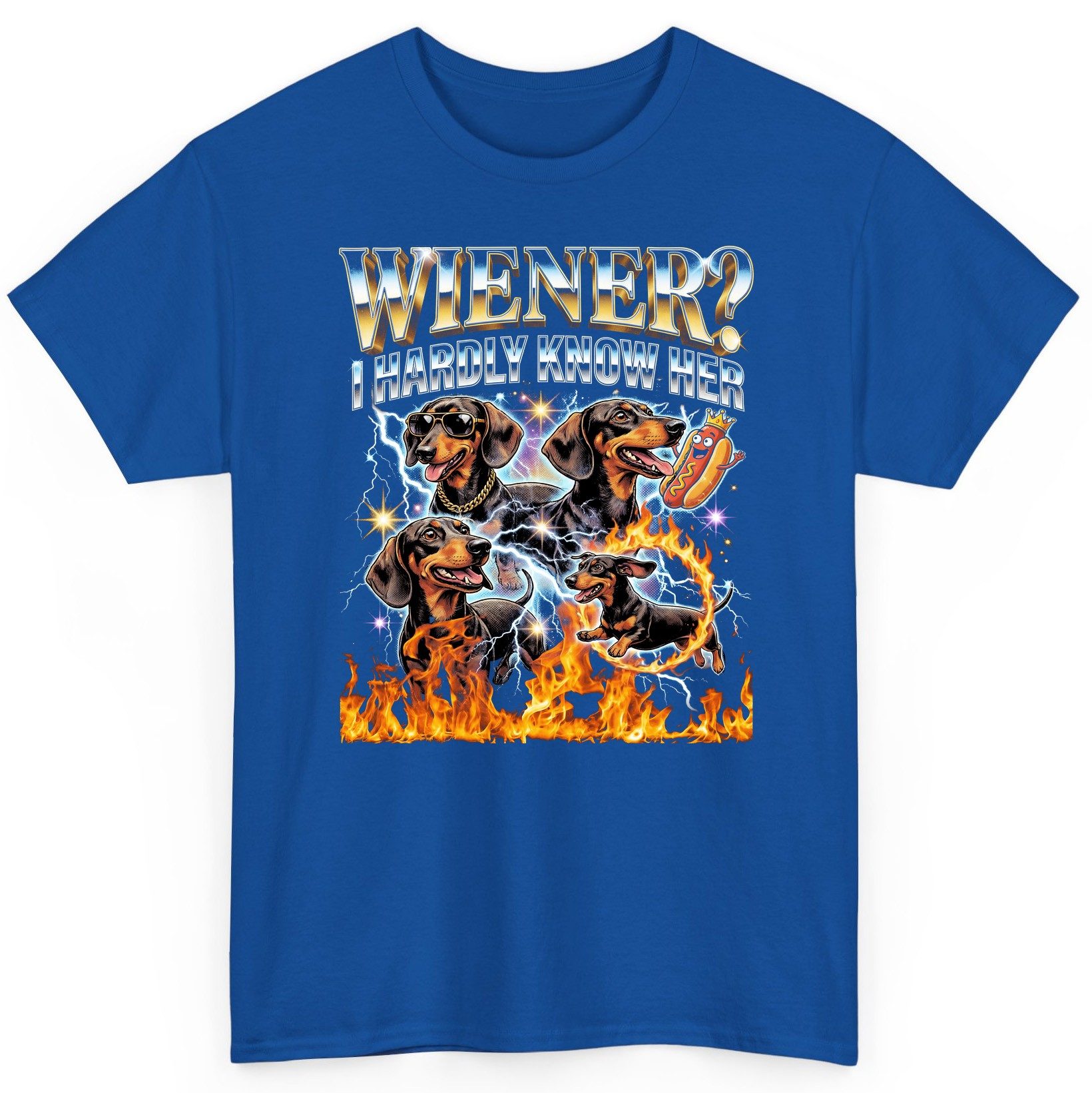 Wiener I Hardly Know Her dachshund T-Shirt Royal product mockup