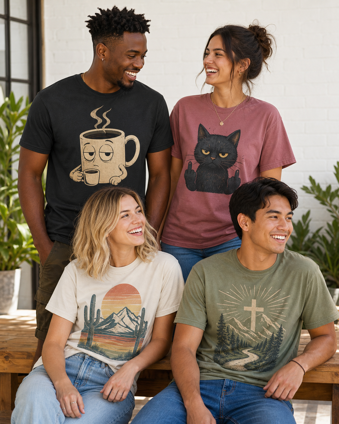 Professionals wearing funny work-inspired graphic shirts