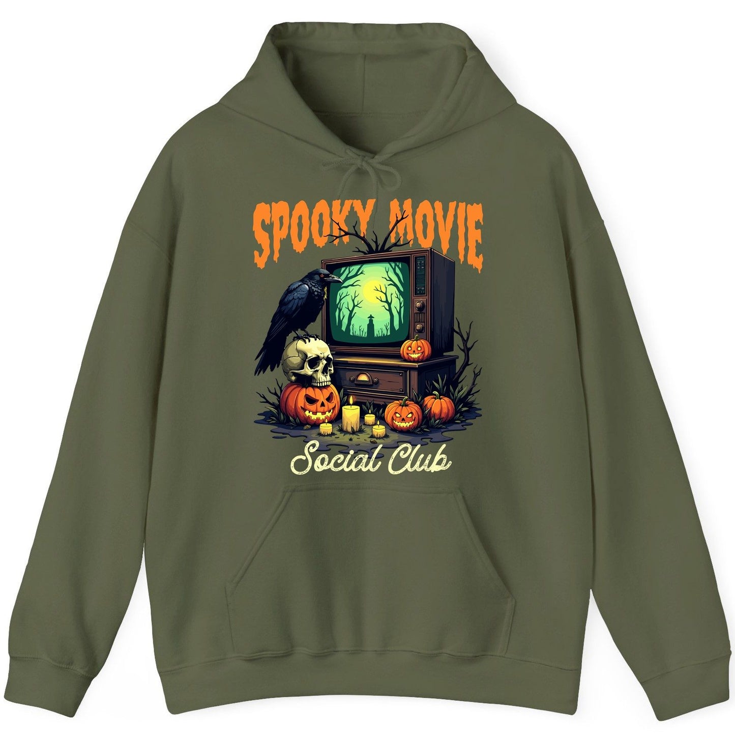Spooky Movie Social Club Halloween Hoodie Military Green product mockup