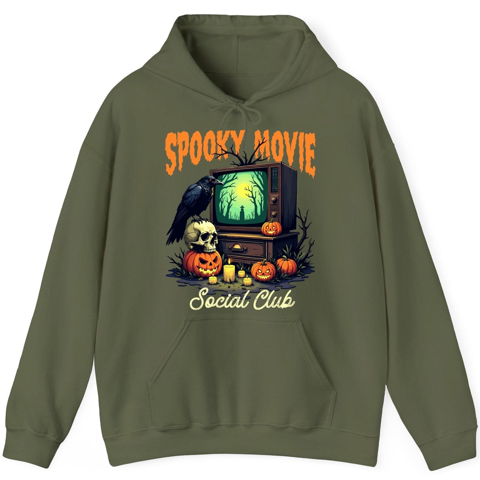 Spooky Movie Social Club Halloween Hoodie Military Green product mockup
