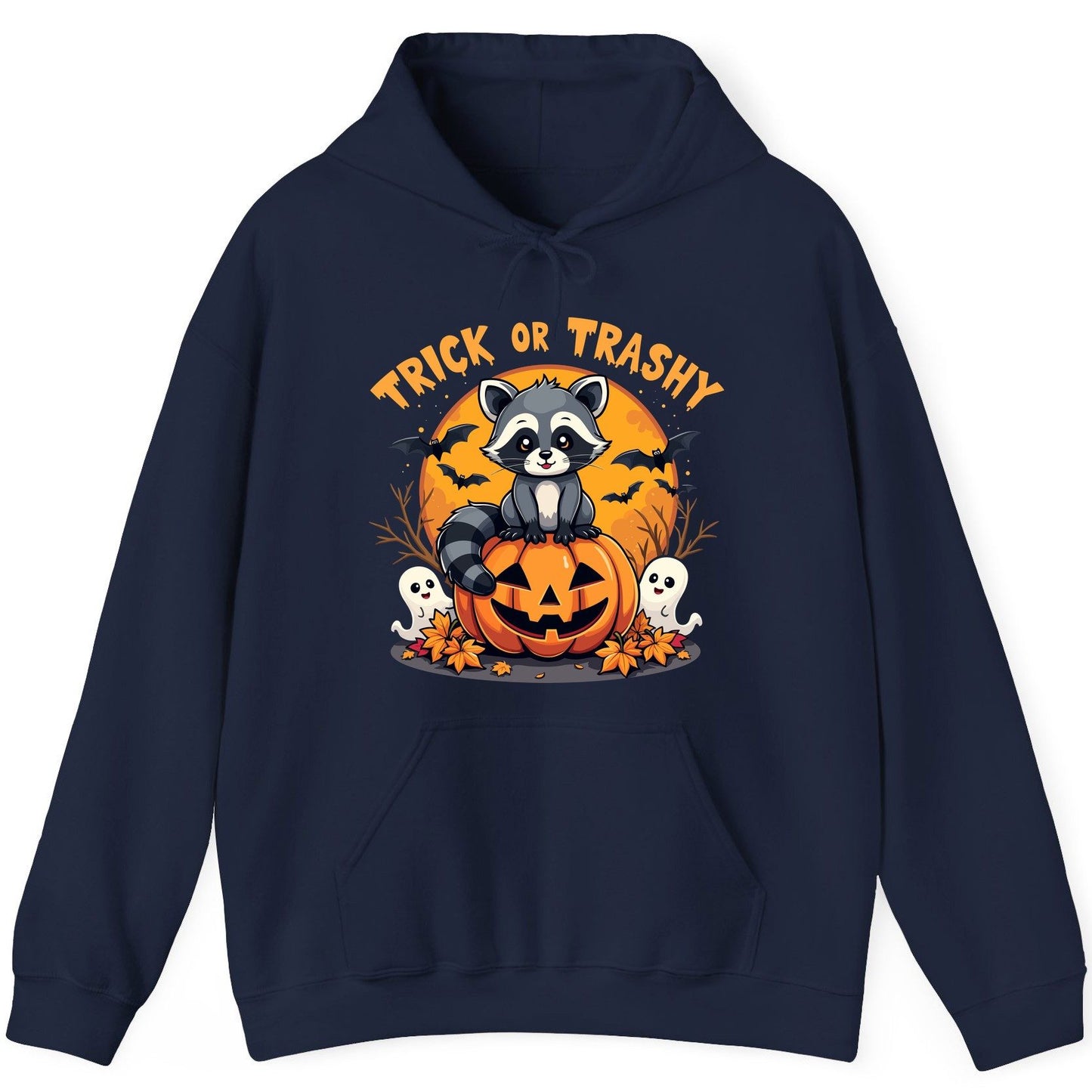 Trick or Trashy raccoon Hoodie Navy product mockup