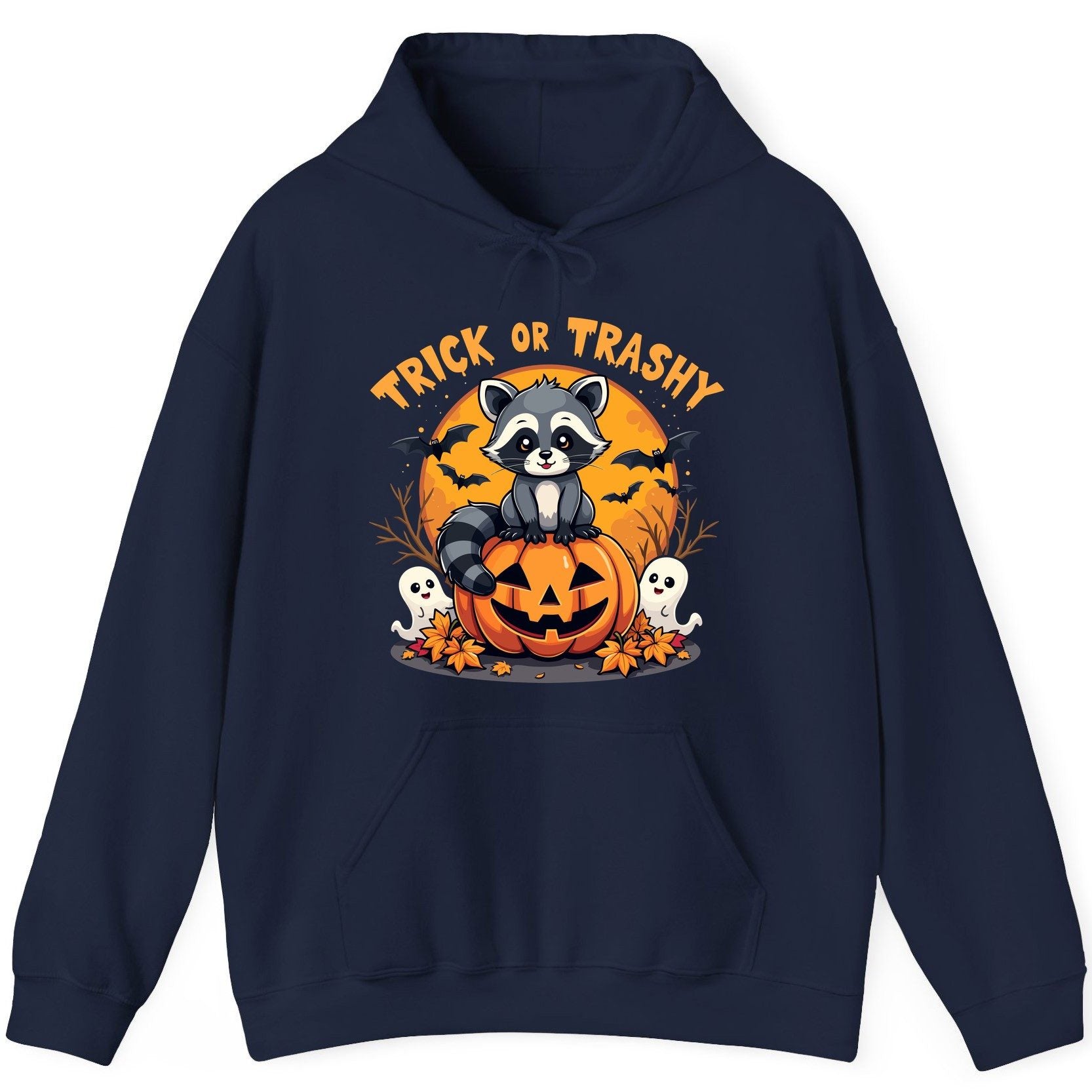 Trick or Trashy raccoon Hoodie Navy product mockup