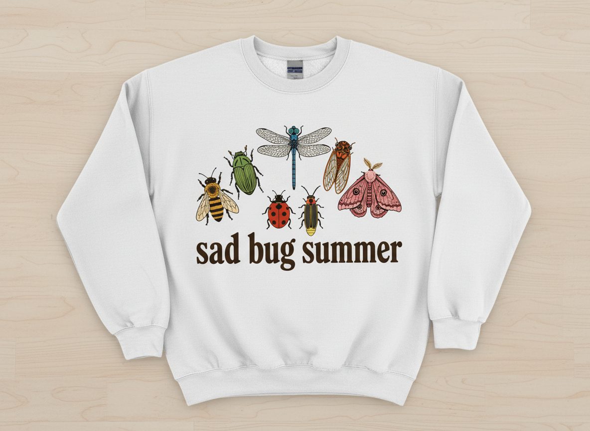 Sad Bug Summer Retro Enthusiasts Sweatshirt - product mockup - White