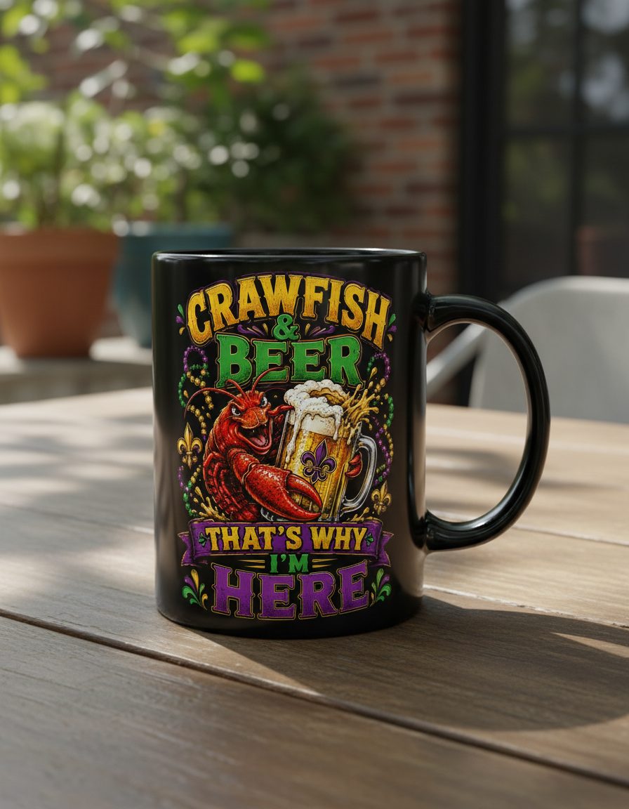 Crawfish & Beer That's Why I'm Here Funny Boil Black Mug - product mockup - Black