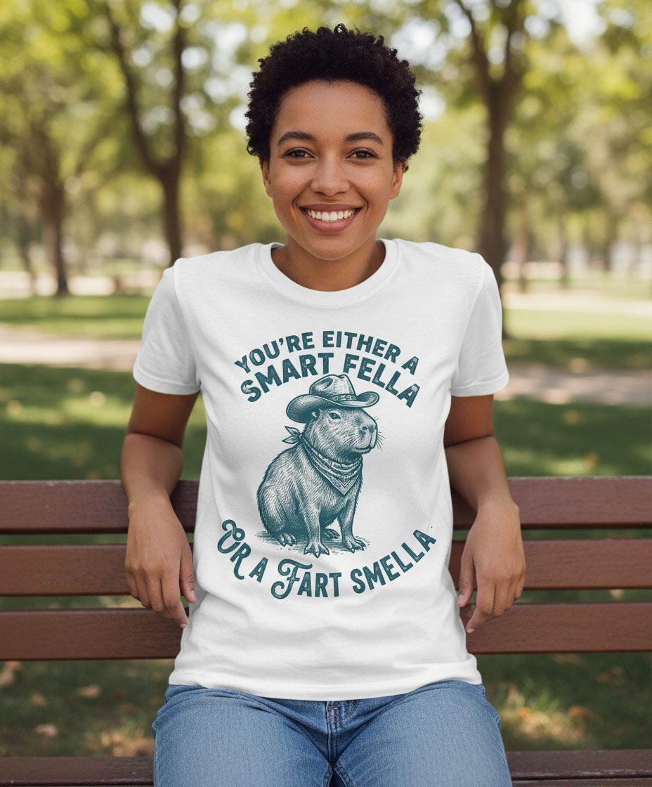 You're Either a Smart Fella or a Fart Smella capybara T-Shirt White lifestyle mockup
