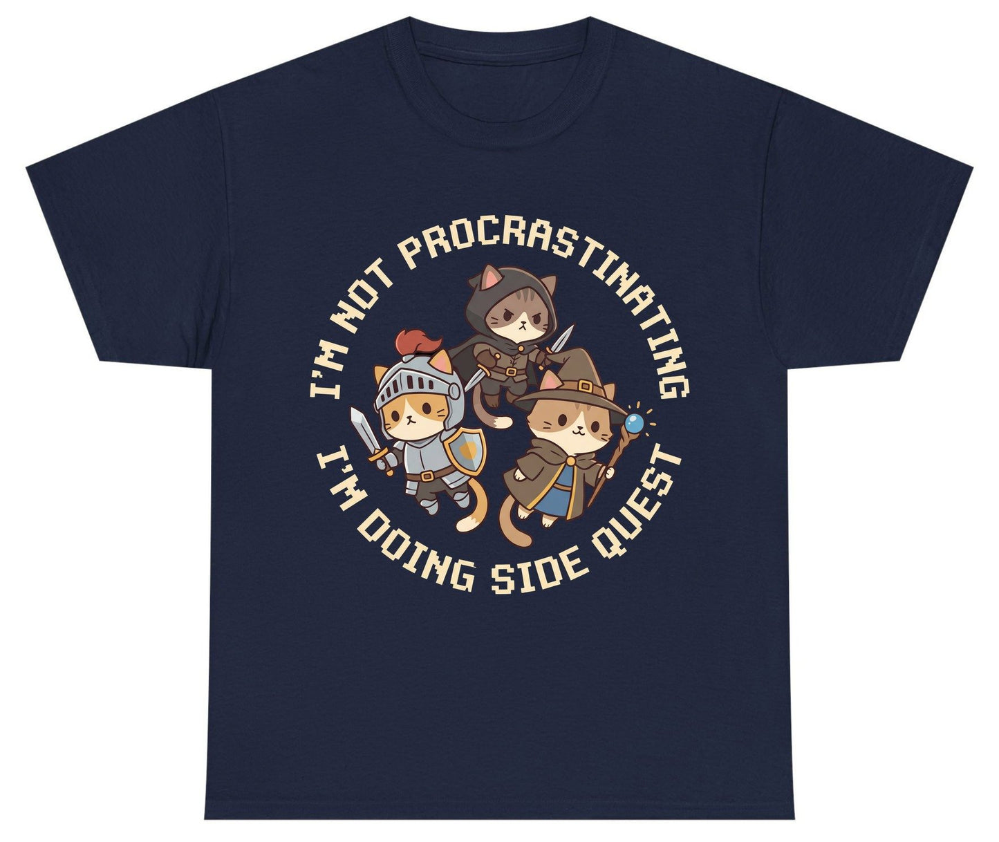I'm Not Procrastinating I'm Doing Side Quest rpg cats Youth T-Shirt Navy product mockup