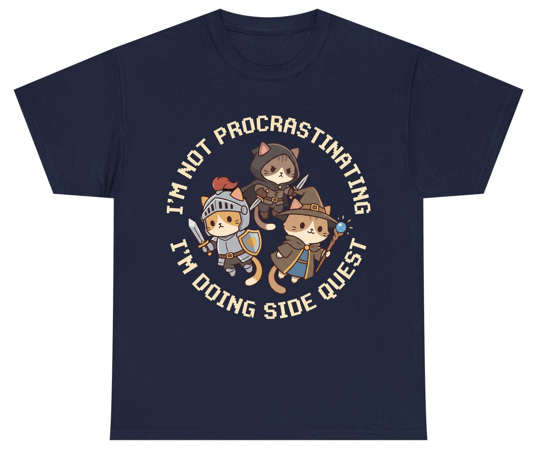 I'm Not Procrastinating I'm Doing Side Quest rpg cats Youth T-Shirt Navy product mockup