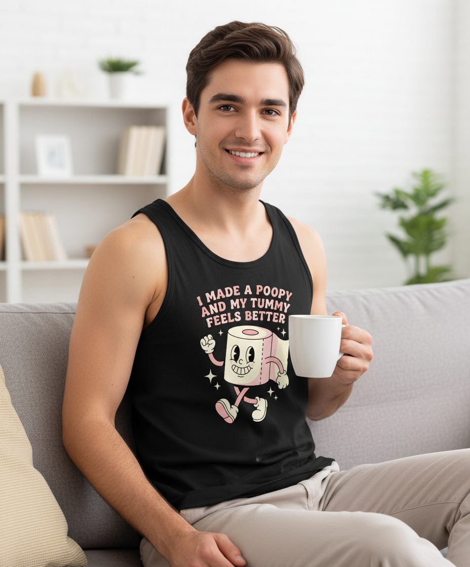 I Made a Poopy and My Tummy Feels Better funny toilet paper Tank Top Black lifestyle mockup