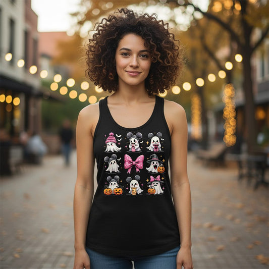 Cute Pink Halloween Ghosts Halloween ghosts Tank Top Black lifestyle mockup