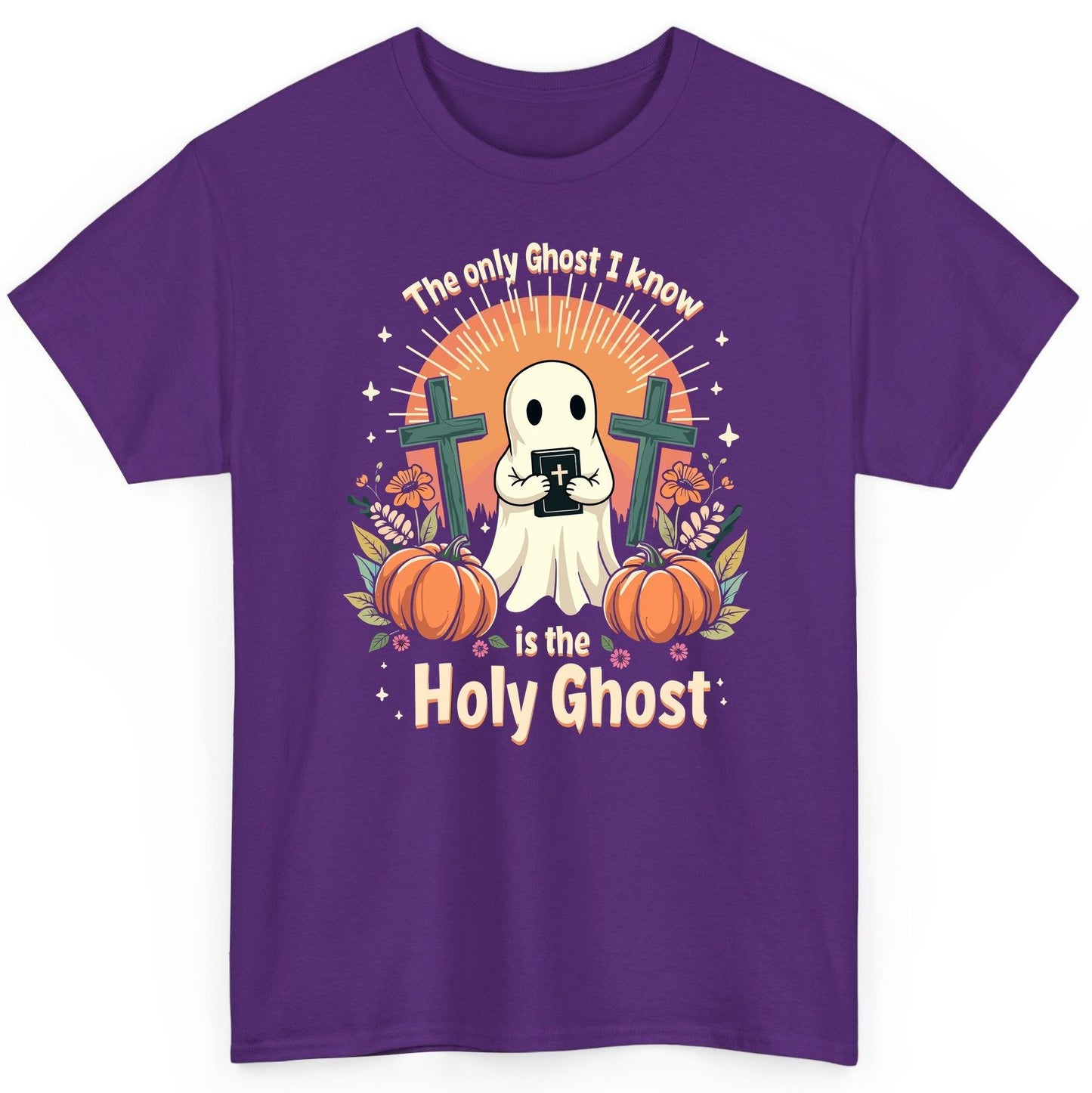 The Only Ghost I Know Is the Holy Ghost christian Halloween T-Shirt Purple product mockup