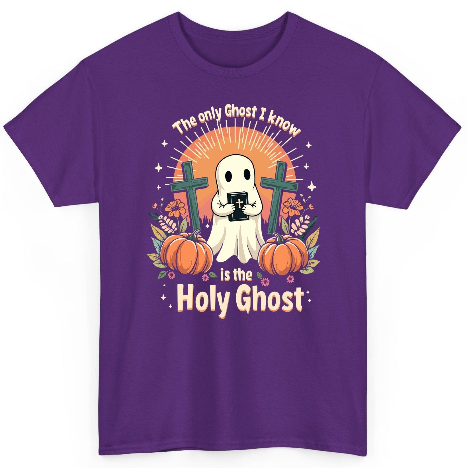 The Only Ghost I Know Is the Holy Ghost christian Halloween T-Shirt Purple product mockup