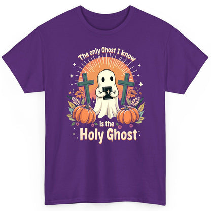 The Only Ghost I Know Is the Holy Ghost christian Halloween T-Shirt Purple product mockup