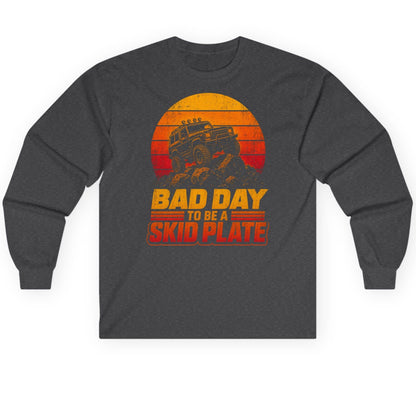 Bad Day to Be a Skid Plate Funny Off-Roading Long Sleeve Tee - product mockup - Dark Heather