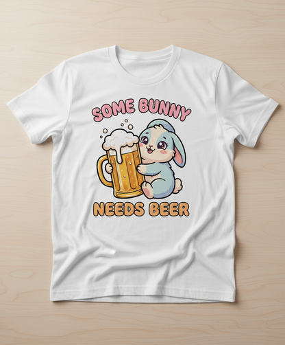 Some Bunny Needs Beer Funny Rabbit T-Shirt - White
