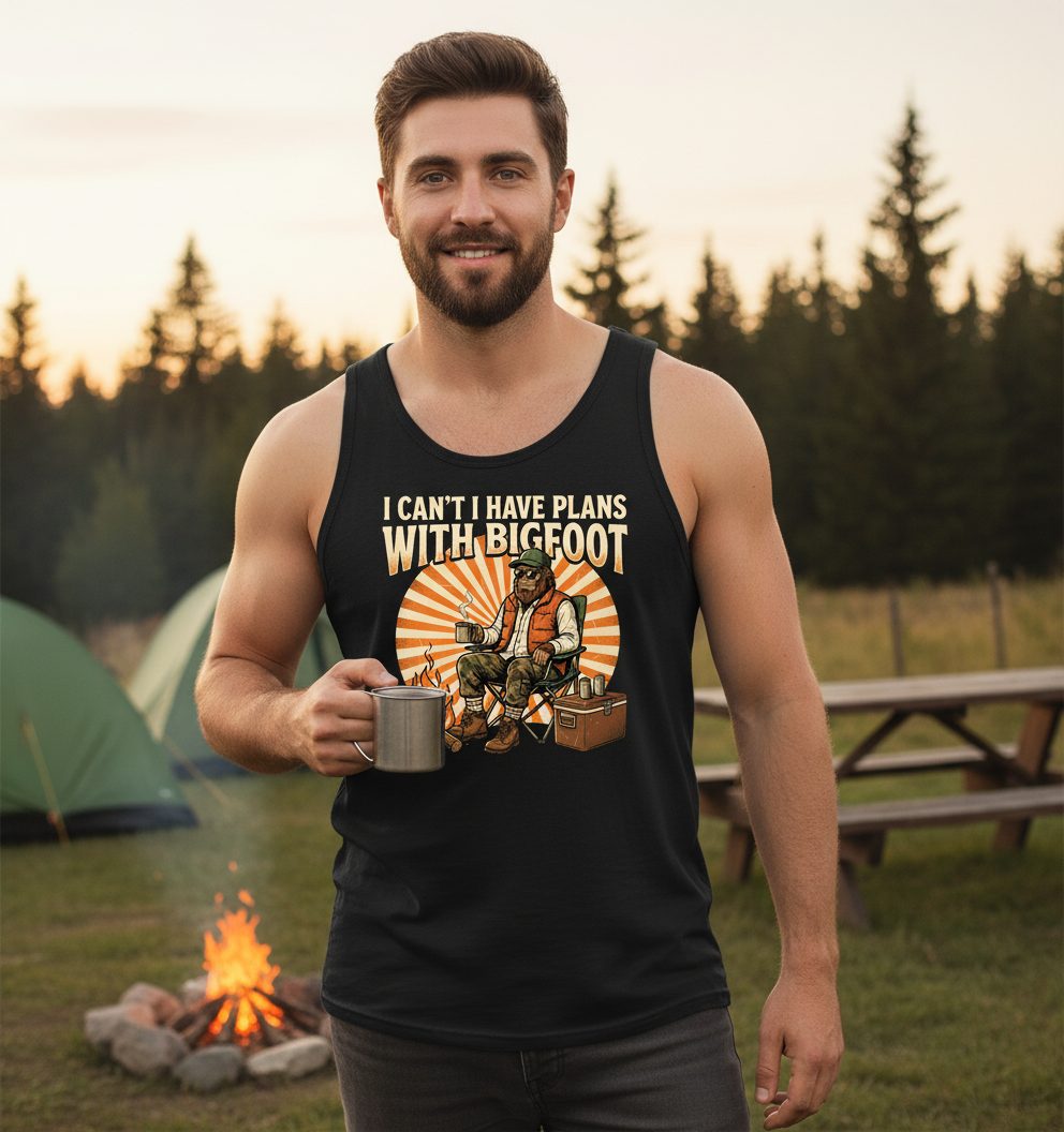 I Can't I Have Plans with Bigfoot bigfoot Tank Top Black lifestyle mockup