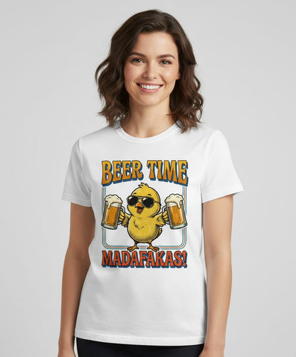 Funny Chick drinking beer Chick T-Shirt - product mockup - White