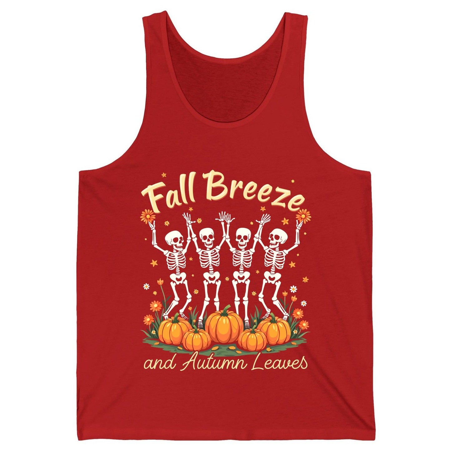 Fall Breeze and Autumn Leaves dancing skeletons Tank Top Red product mockup