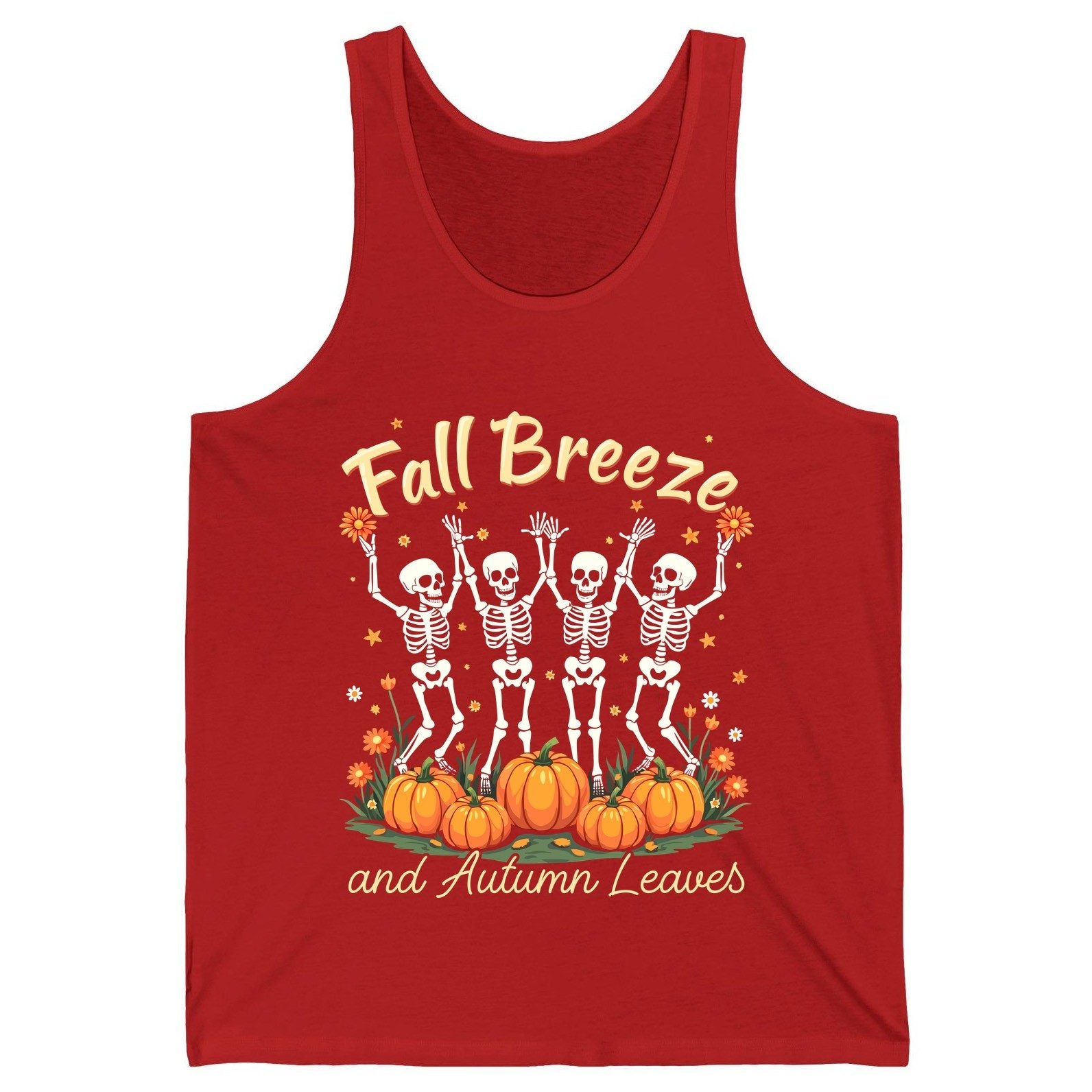 Fall Breeze and Autumn Leaves dancing skeletons Tank Top Red product mockup