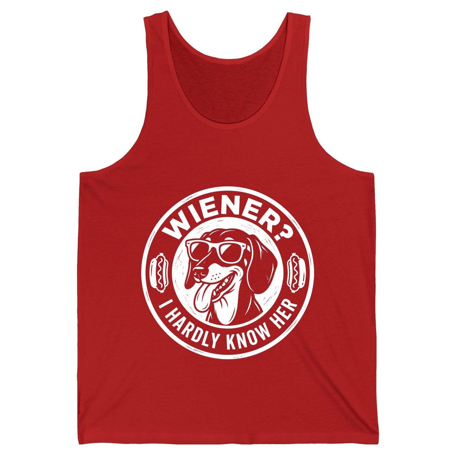 Wiener I Hardly Know Her dachshund Tank Top Red product mockup