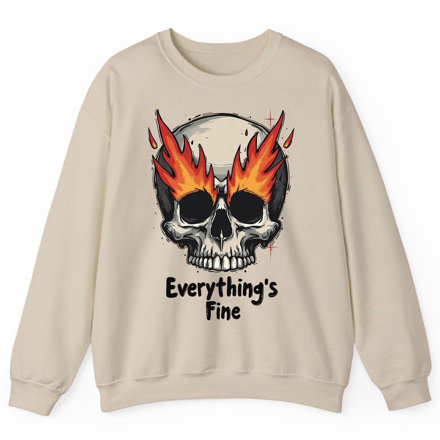 Everything's Fine flaming skull Sweatshirt Sand product mockup