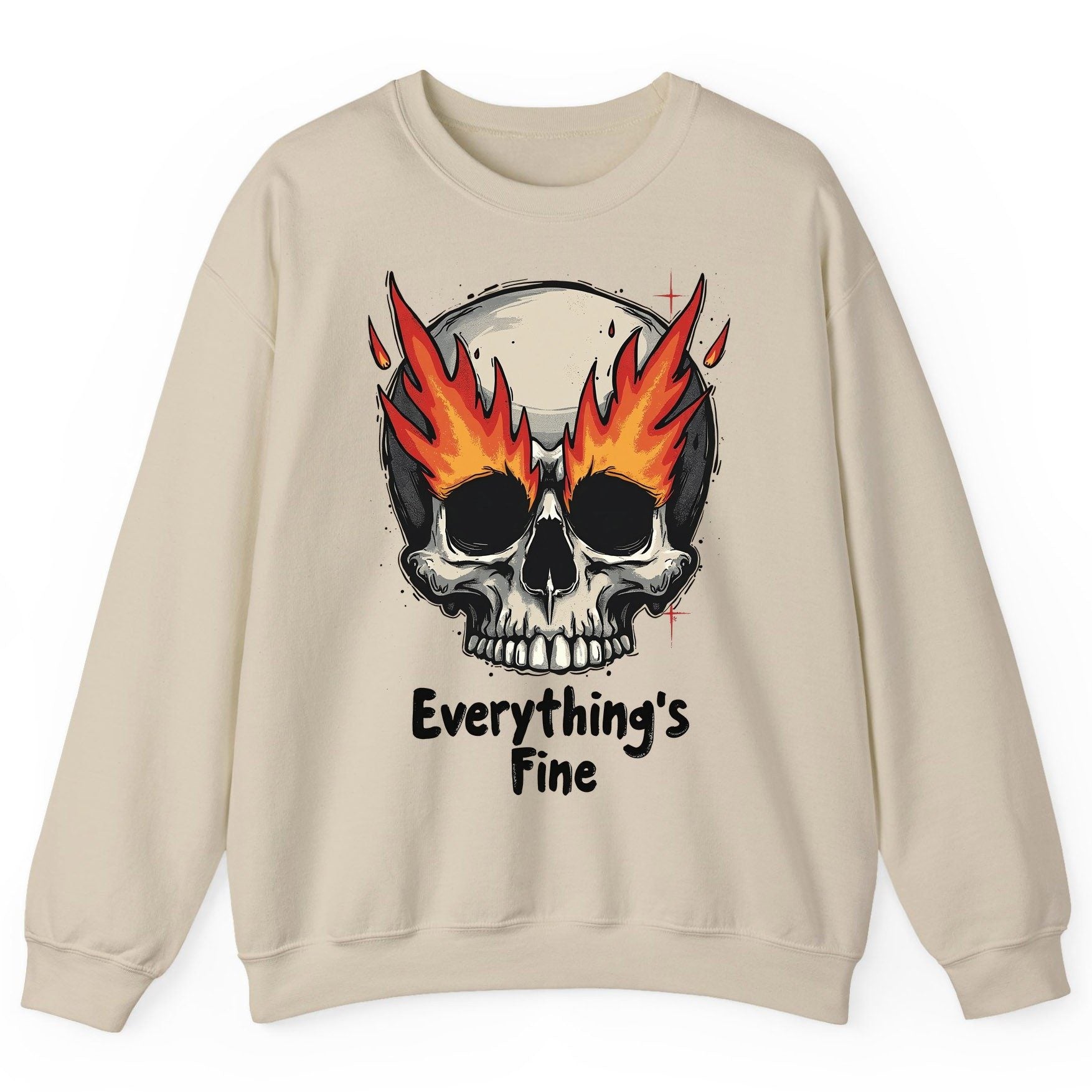 Everything's Fine flaming skull Sweatshirt Sand product mockup