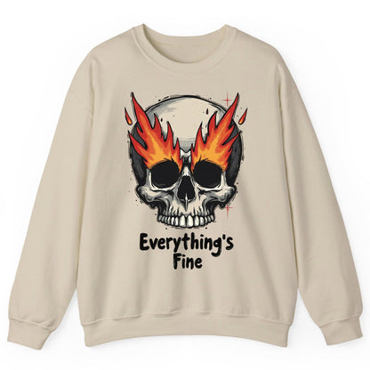 Everything's Fine flaming skull Sweatshirt Sand product mockup