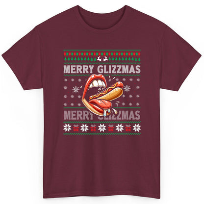 Merry Glizzzmas hot dog T-Shirt Maroon product mockup