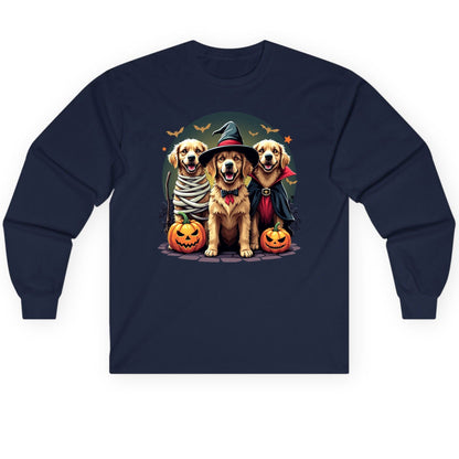 Golden Retriever Halloween Trio golden retriever Long Sleeve Tee Navy product mockup