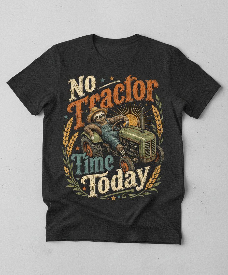 No Tractor Time Today Funny Sloth T-Shirt - product mockup - Dark Heather