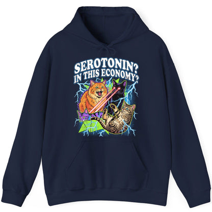 Serotonin in This Economy? cats Hoodie Navy product mockup