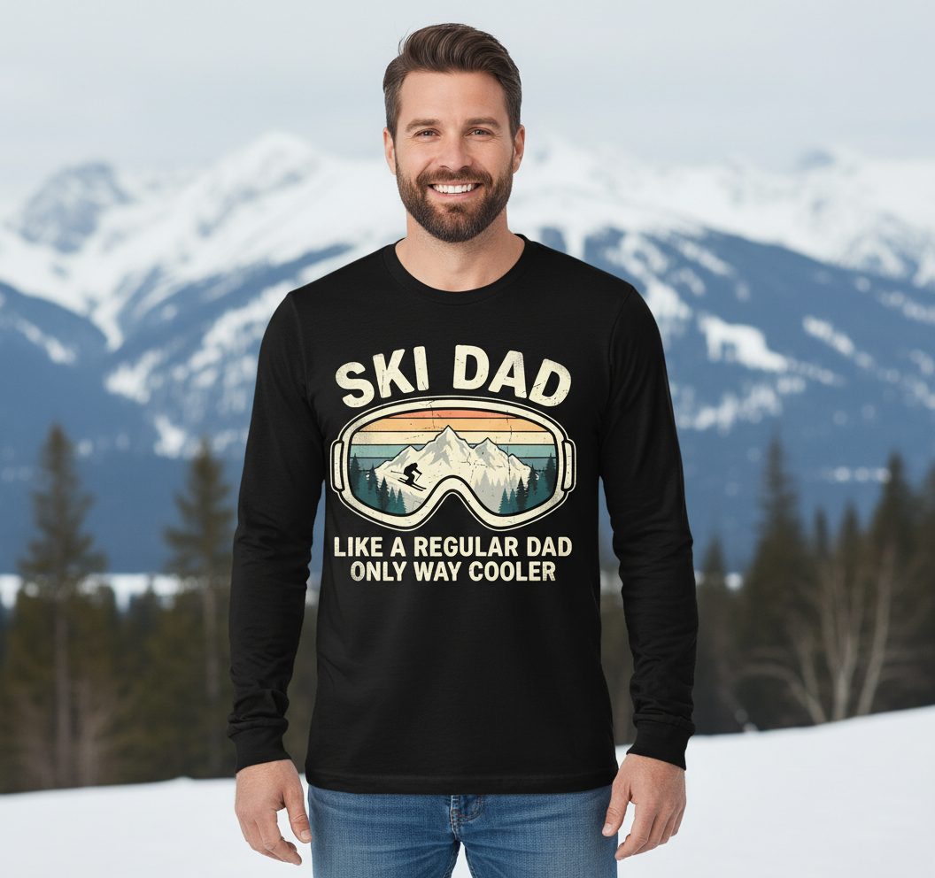 Ski Dad Like a Regular Dad Only Way Cooler skiing Long Sleeve Tee Black lifestyle mockup