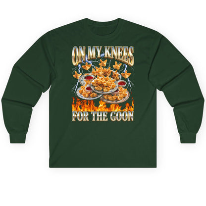 On My Knees for the Goon crab rangoon Long Sleeve Tee Forest Green product mockup